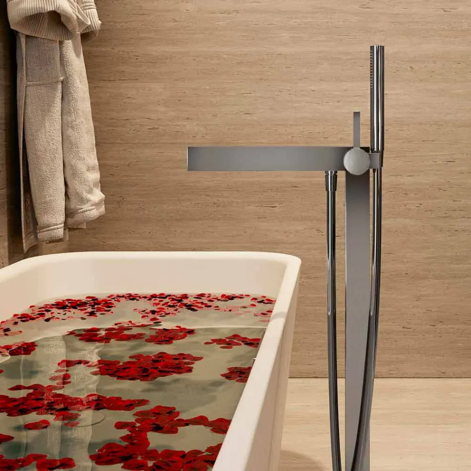 Misturador Monocomando Moderno para Banheira em Metal Cromado - Girino Viadurini