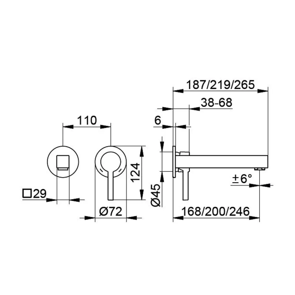 Misturador para lavatório de monocomando de parede design quadrado - Erik Viadurini