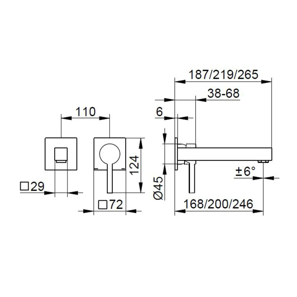 Misturador monocomando para lavatório de parede em latão - Erik Viadurini