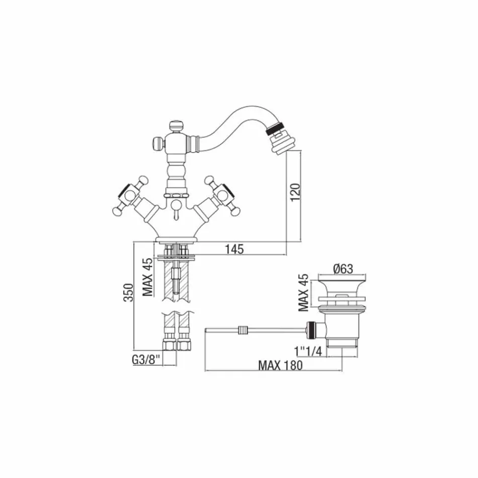 Misturador Classic Single Hole para bidé em latão Made in Italy - Lisca Viadurini