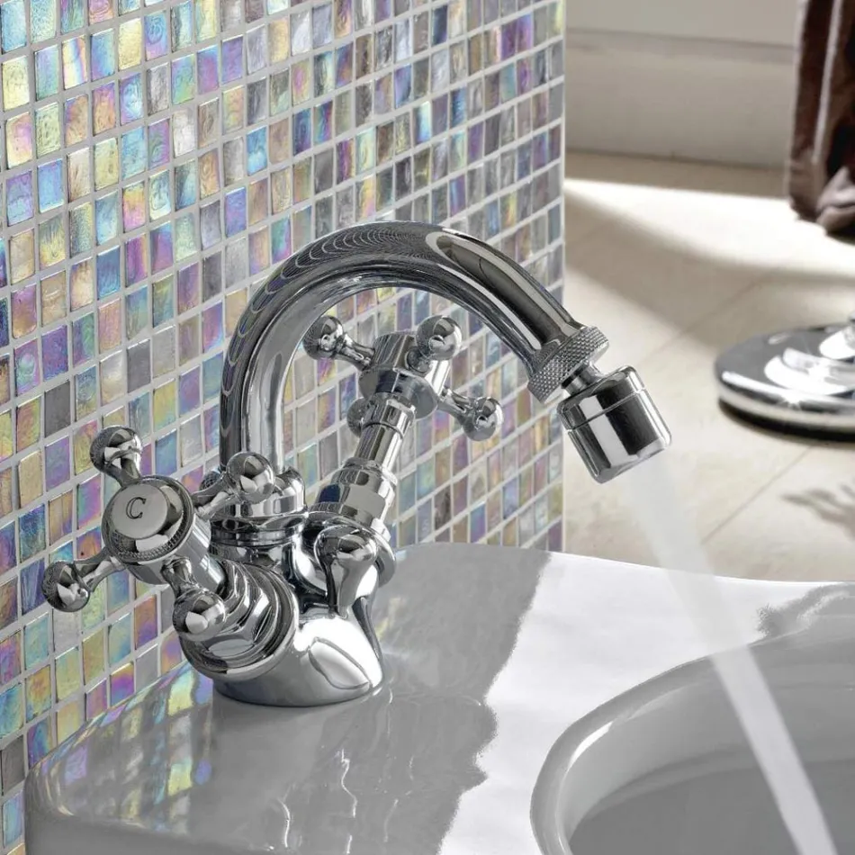 Misturador para bidê vintage de furo único em latão fabricado na Itália - Elisea Viadurini