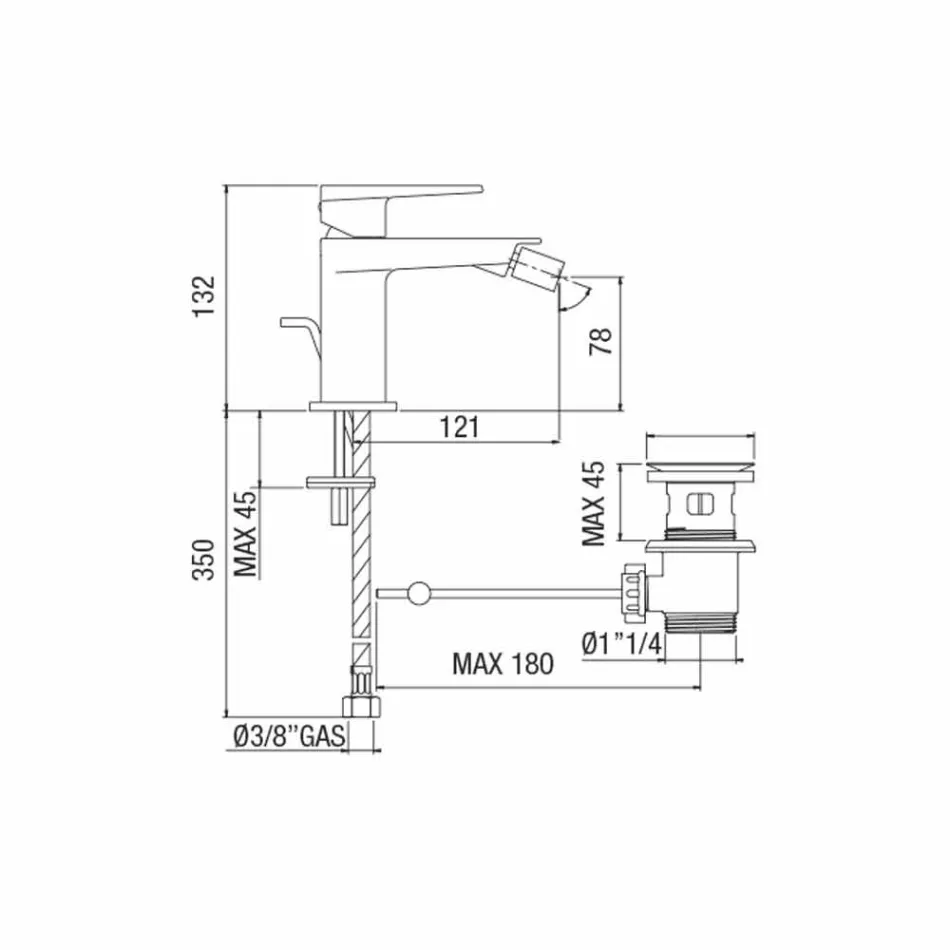 Misturador para bidê com ralo de acabamento cromado Fabricado na Itália - Galla Viadurini
