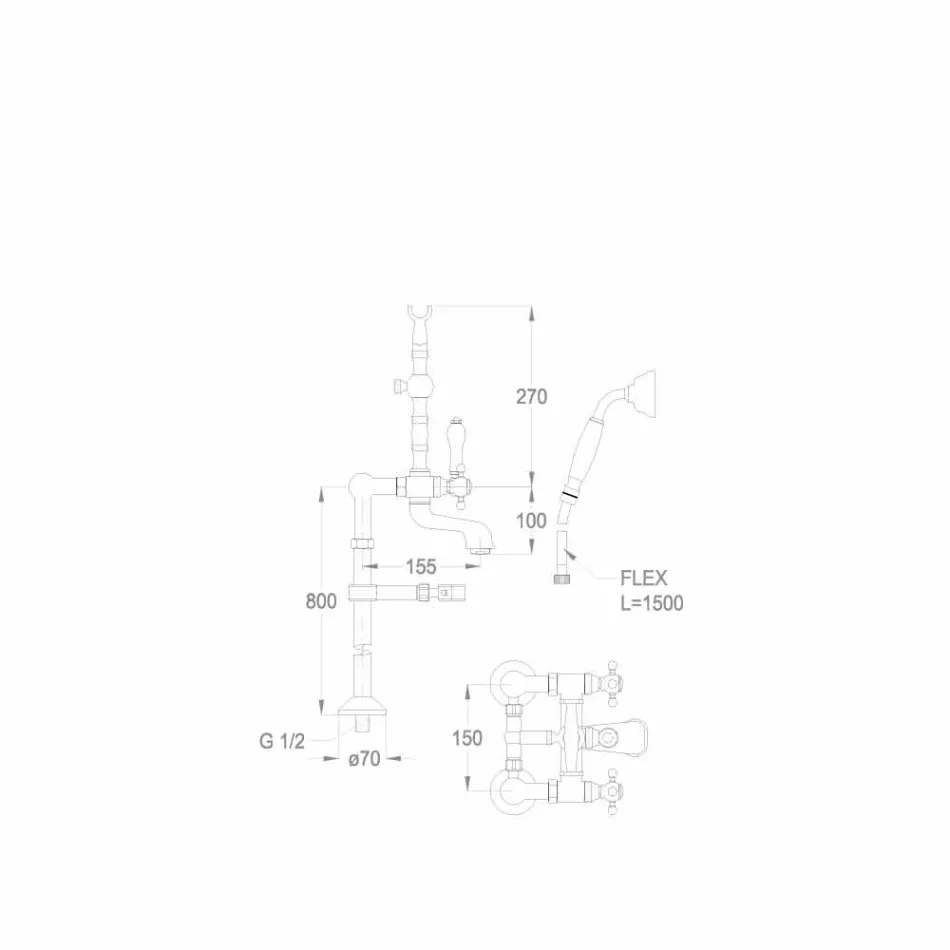 Misturador para banheira de latão clássico feito na Itália - Eripio Viadurini