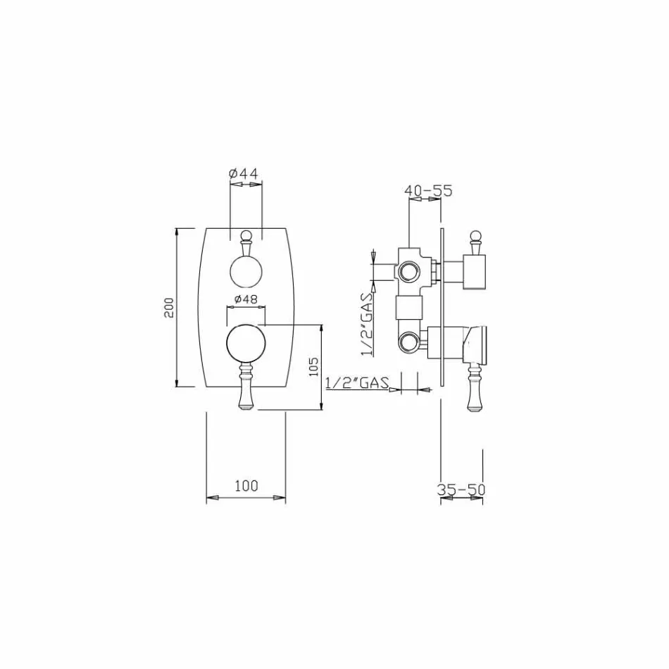Misturador de duche com desviador de 3 vias Made in Italy - Neno Viadurini