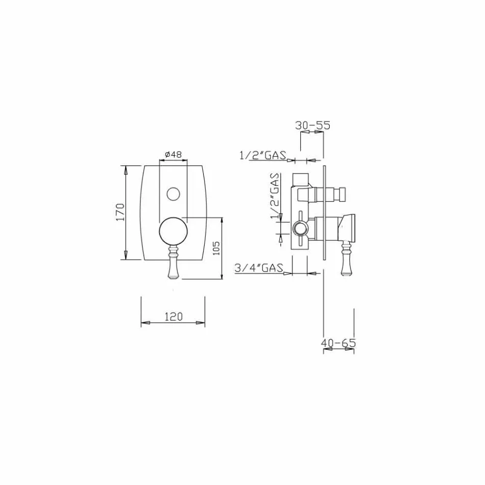 Misturador para banheira ou chuveiro de latão de design Made in Italy - Neno Viadurini