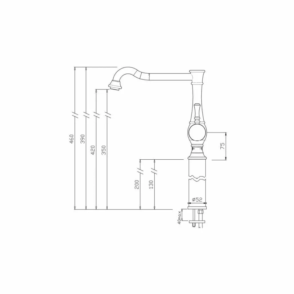 Misturador para lavatório de barril alto Extensão de 13 cm Fabricado na Itália - Neno Viadurini