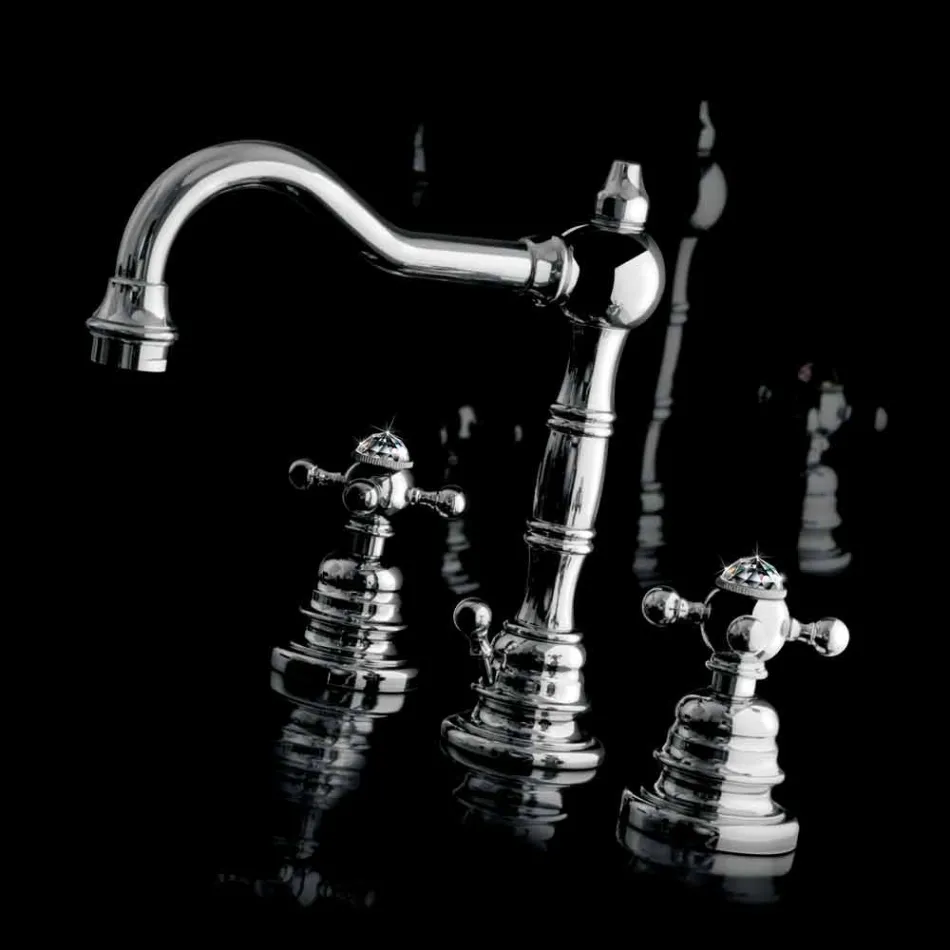 Misturador moderno para pia de banheiro de latão com três furos feito na Itália - Binsu Viadurini