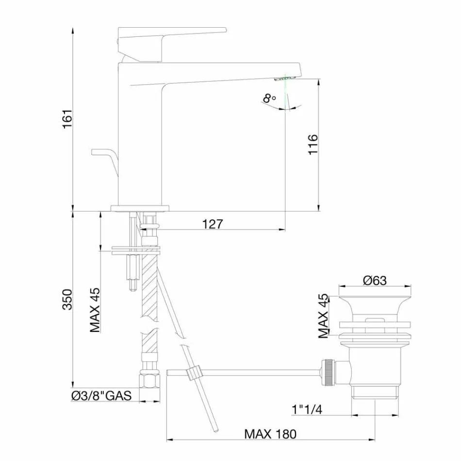 Misturador para lavatório com ralo em acabamento cromado Fabricado na Itália - Galla Viadurini