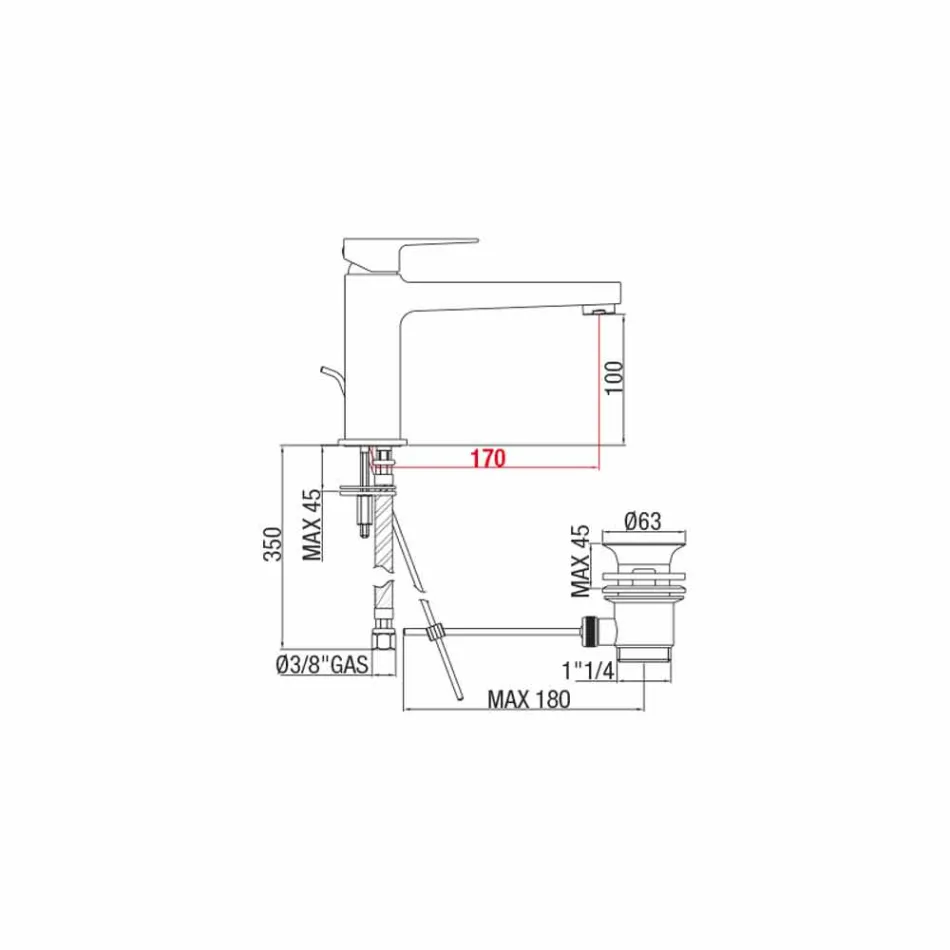 Misturador para pia de banheiro com ralo de latão Fabricado na Itália - Sindra Viadurini