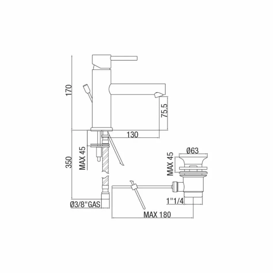 Misturador moderno de latão cromado para pia feito na Itália - Ermia Viadurini