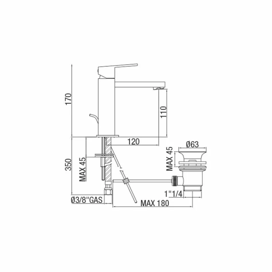 Misturador para pia de banheiro em latão cromado quadrado Made in Italy - Medida Viadurini