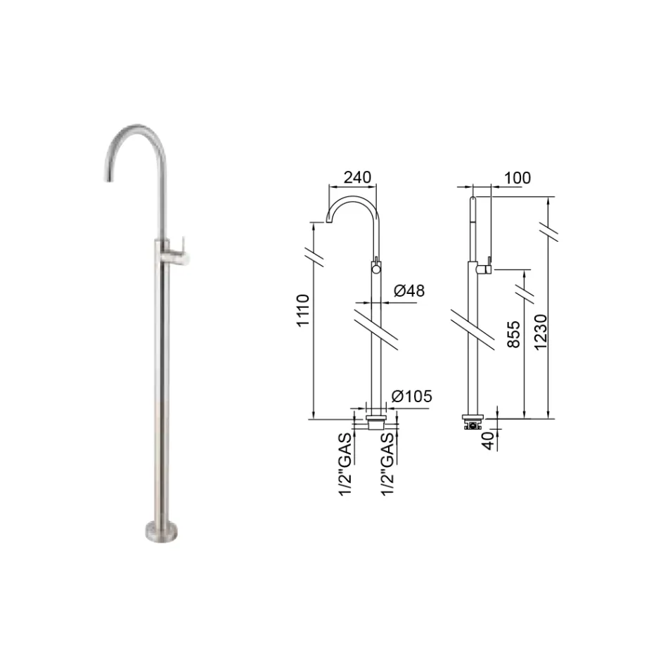 Misturador de pia de chão em aço AISI 316L feito na Itália - Artigli Viadurini