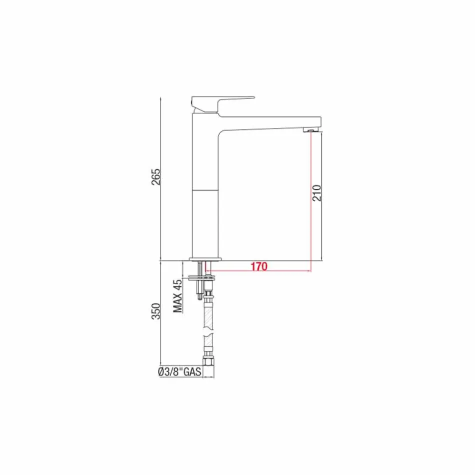 Misturador de latão estendido para lavatório sem dreno Fabricado na Itália - Sindra Viadurini