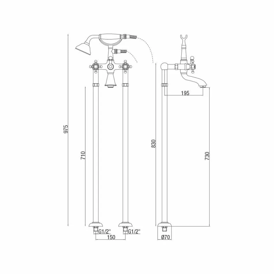 Misturador para banheira de piso com design clássico em latão Made in Italy - Lisca Viadurini
