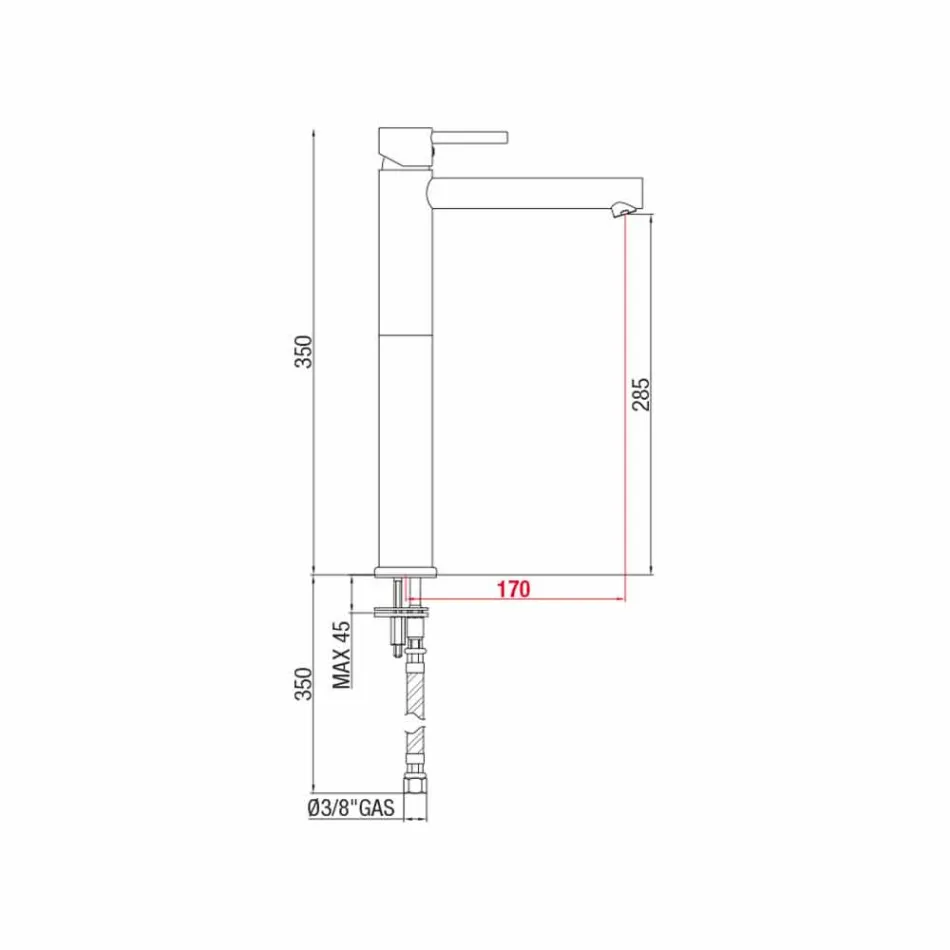 Misturador de bacia de latão estendido sem dreno feito na Itália - Ermia Viadurini