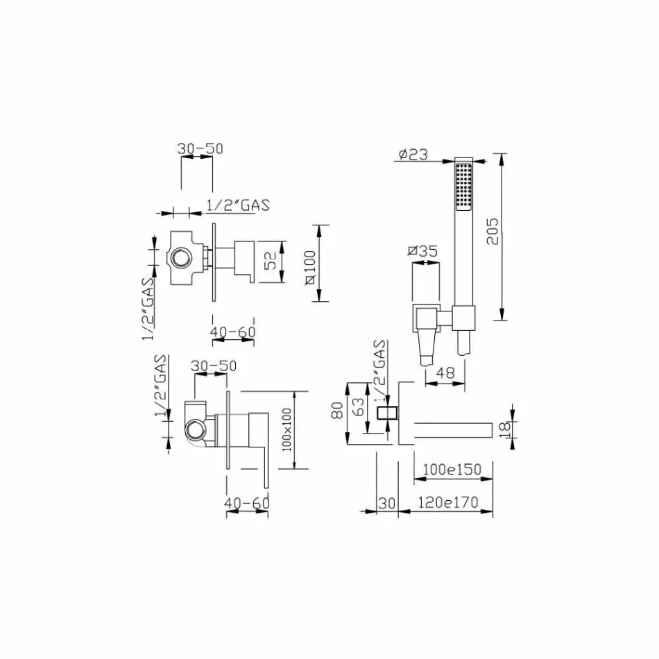 Misturador para banheira embutido com kit de chuveiro Made in Italy - Bibo Viadurini