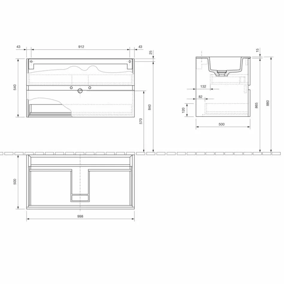 Gabinete Suspenso para Banheiro com Lavatório Integrado em 3 Dimensões - Marione Viadurini
