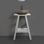 Móveis de Banheiro com Acabamento em Madeira e Tampo Semi Curvo Cinza - Raomi Viadurini