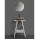 Móveis de Banheiro com Acabamento em Madeira e Tampo Semi Curvo Cinza - Raomi Viadurini