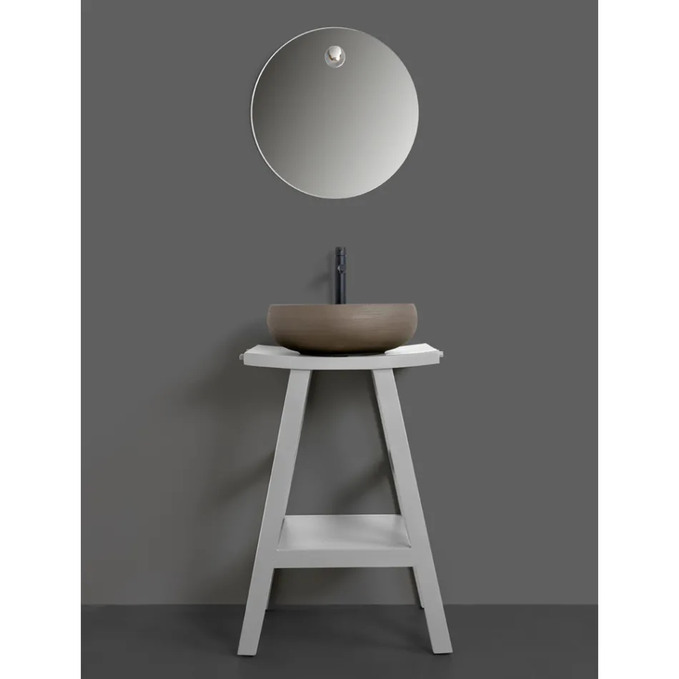 Móveis de Banheiro com Acabamento em Madeira e Tampo Semi Curvo Cinza - Raomi Viadurini