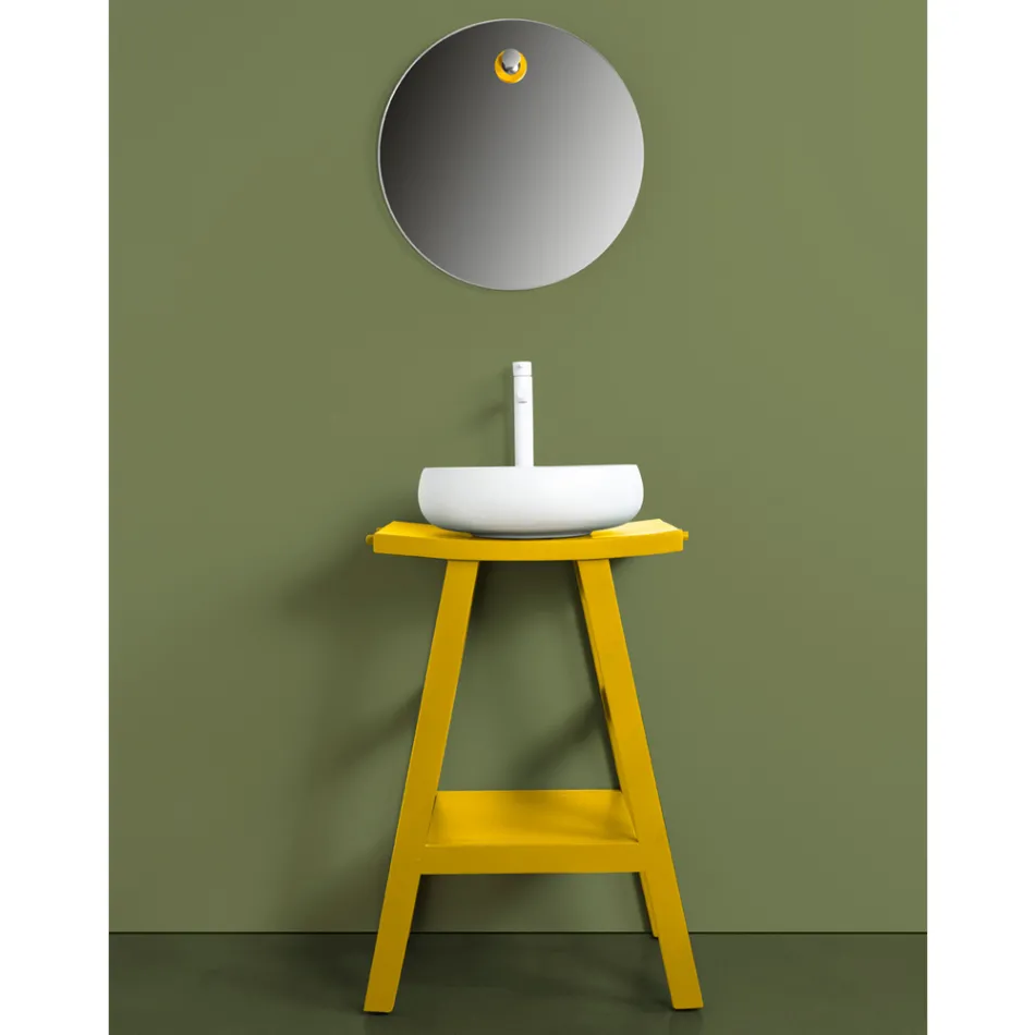 Móveis de banheiro de teca recuperada com tampo semicurvado amarelo - Raomi Viadurini