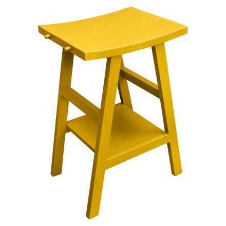 Móveis de banheiro de teca recuperada com tampo semicurvado amarelo - Raomi Viadurini