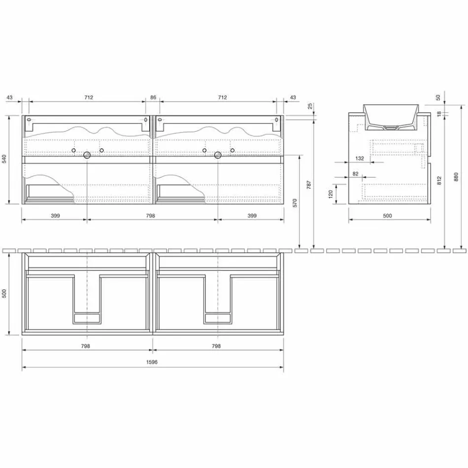 Móveis de banheiro suspensos com pia dupla embutida, design moderno - Dumbo Viadurini