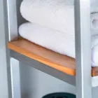 Gabinete de Banheiro Coluna em Teca e Aço com 4 Prateleiras Abertas - Tamburino Viadurini