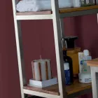 Gabinete de Banheiro Coluna em Teca e Aço com 4 Prateleiras Abertas - Tamburino Viadurini