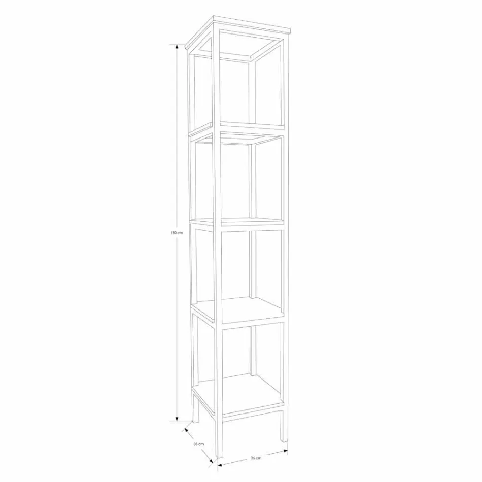 Gabinete de Banheiro Coluna em Teca e Aço com 4 Prateleiras Abertas - Tamburino Viadurini