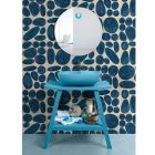 Armário de banheiro de piso de teca azul e prateleira conveniente com tampo semicurvado - Crina Viadurini