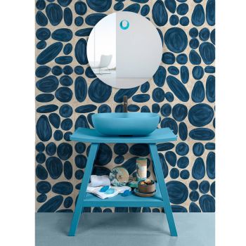 Armário de banheiro de piso de teca azul e prateleira conveniente com tampo semicurvado - Crina