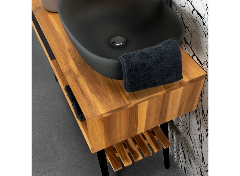 Armário de Banheiro Moderno Térreo com Gaveta Design Preto - Hamadou Viadurini