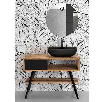 Armário de banheiro preto moderno em teca natural com gavetas - Benoit