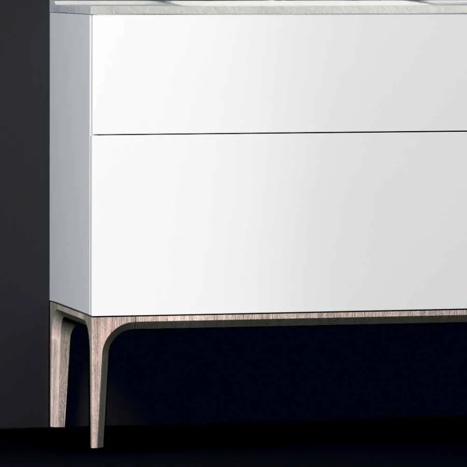 Armário de banheiro com pia moderna integrada Âmbar, resina e madeira laqueada Viadurini