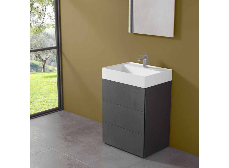 Armário de banheiro de piso laminado com design moderno e lavatório de resina - Pompeia