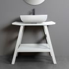 Armário de banheiro de design de teca recuperado com tampo e suporte brancos - Crina Viadurini