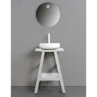 Armário de banheiro de design em teca natural com tampo e suporte branco fosco - Raomi Viadurini