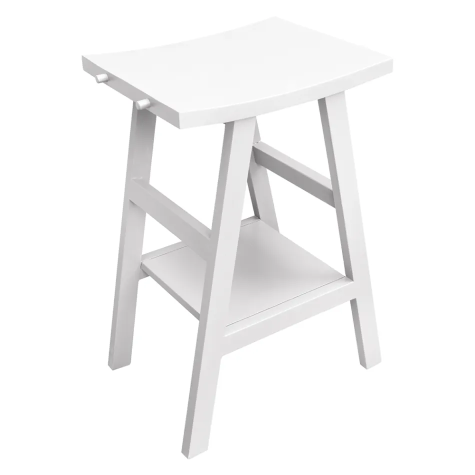 Armário de banheiro de design em teca natural com tampo e suporte branco fosco - Raomi Viadurini