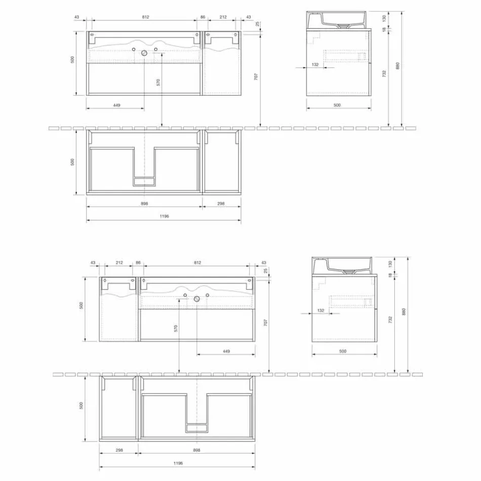 Gabinete de banheiro suspenso de design com lavatório de bancada em estilo moderno - Pistillo Viadurini
