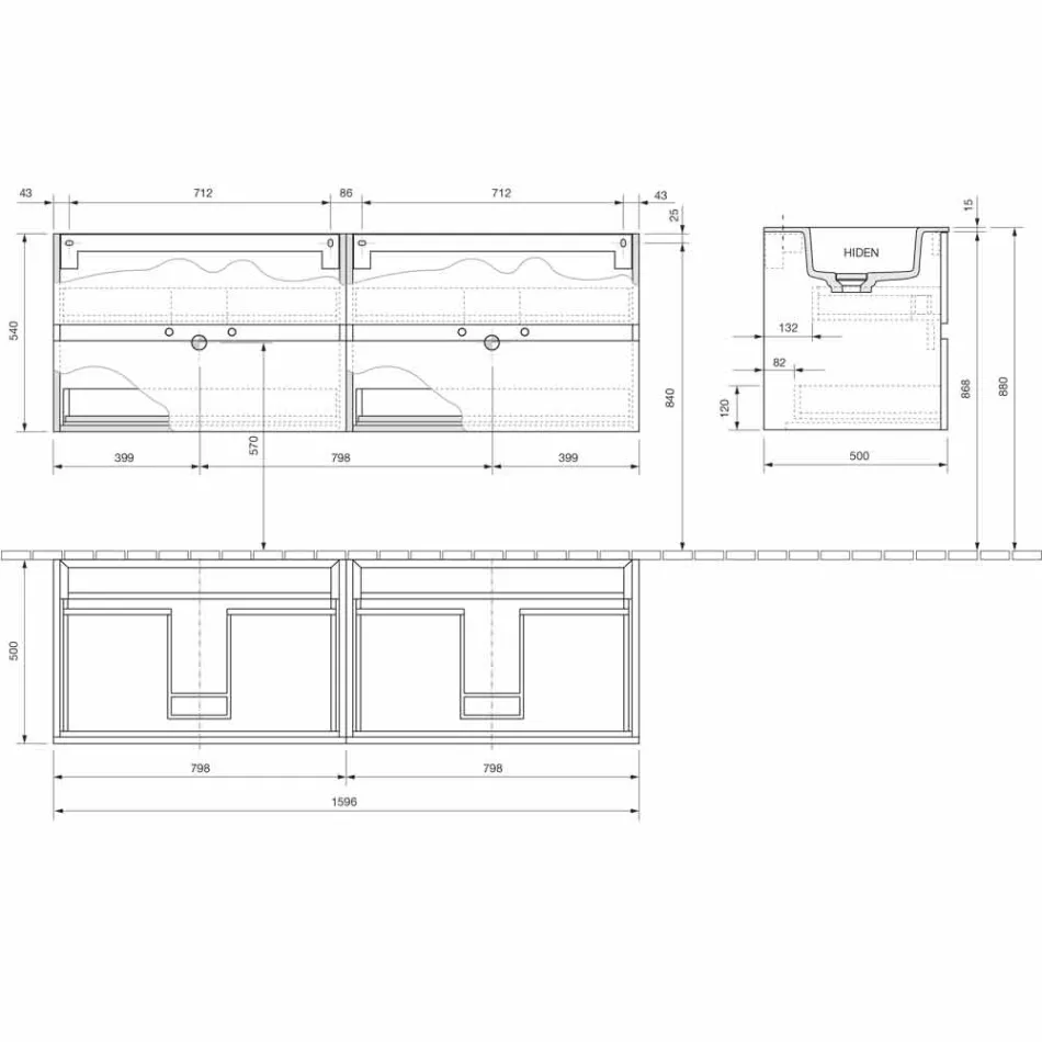 Armário de banheiro com pia dupla, design moderno suspenso em 4 acabamentos - Doublet Viadurini