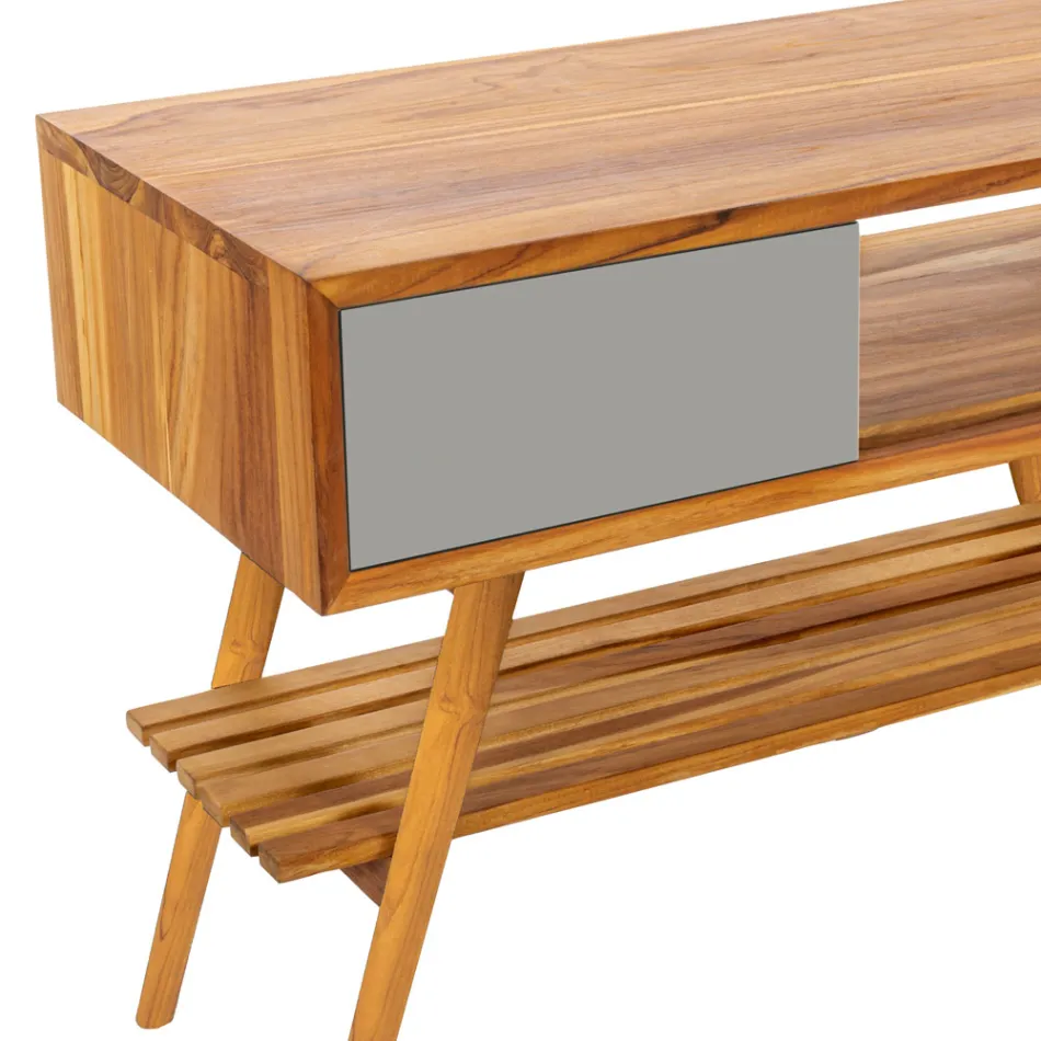 Armário de banheiro cinza teca recuperado com gaveta cinza - Benoit Viadurini