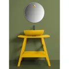 Armário de banheiro em teca amarela com tampo semi-curvado e prateleira conveniente - Crina Viadurini