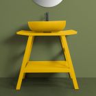 Armário de banheiro em teca amarela com tampo semi-curvado e prateleira conveniente - Crina Viadurini