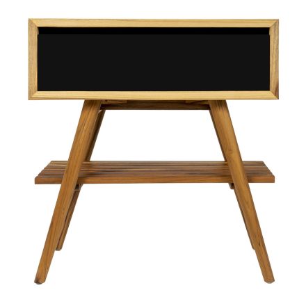 Armário de Banheiro Moderno com Acabamento em Madeira e Tampo Grande Preto - Gatien Viadurini