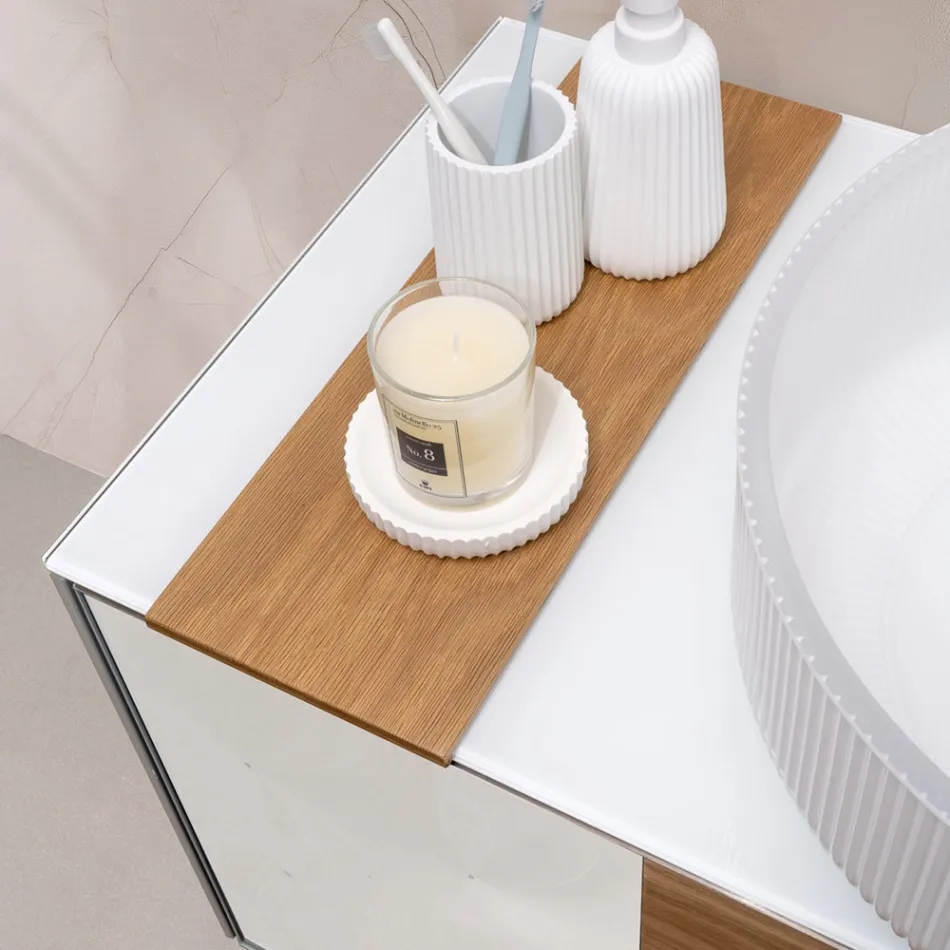 Móvel de banheiro suspenso de 100 cm em vidro temperado de 8 mm e carvalho europeu - Excelsior Viadurini