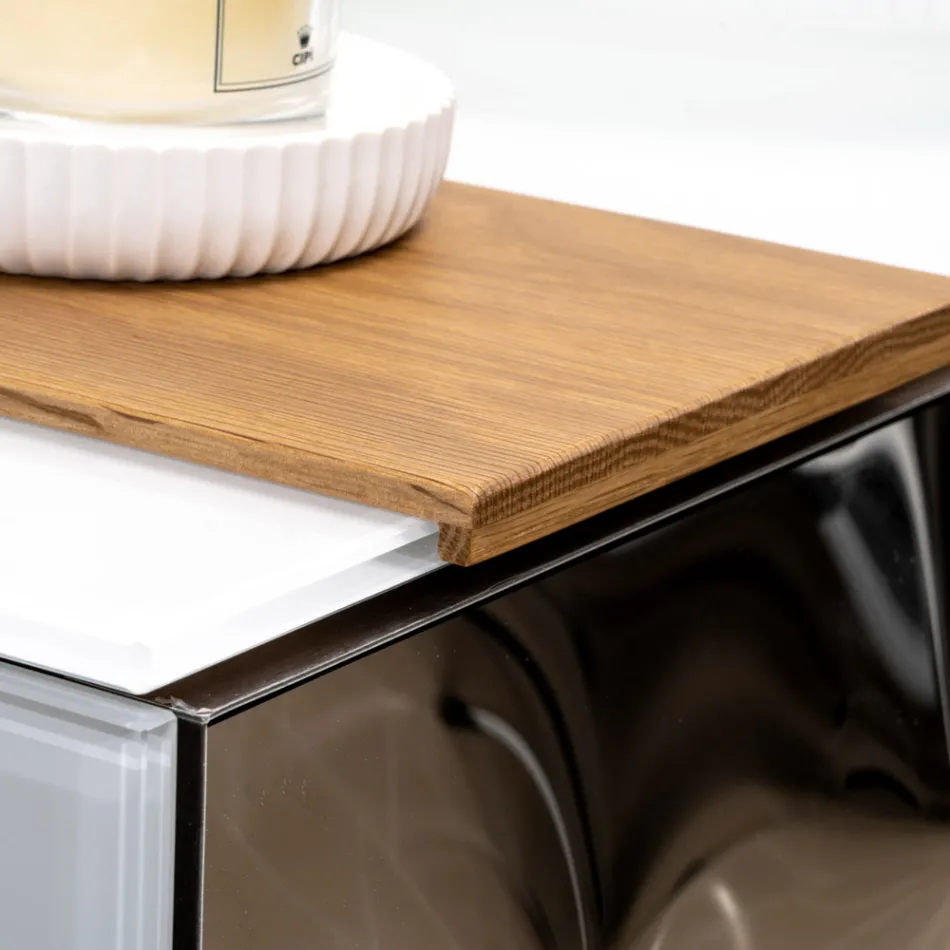 Móvel de banheiro suspenso de 100 cm em vidro temperado de 8 mm e carvalho europeu - Excelsior Viadurini