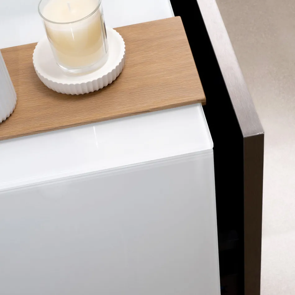 Móvel de banheiro suspenso de 100 cm em vidro temperado de 8 mm e carvalho europeu - Excelsior Viadurini