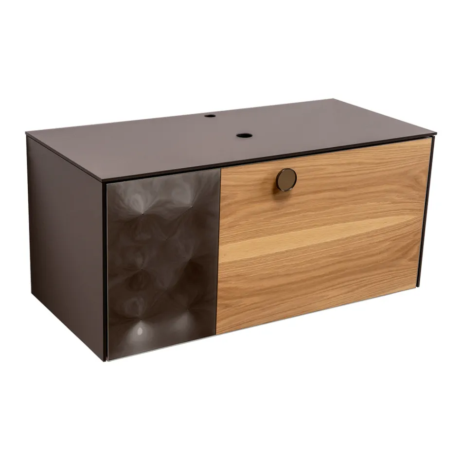 Móvel de banheiro suspenso de 100 cm em vidro temperado de 8 mm e carvalho europeu - Excelsior Viadurini