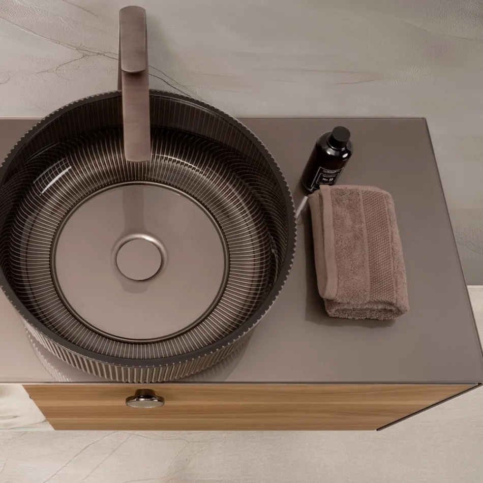 Móvel de banheiro suspenso de 100 cm em vidro temperado de 8 mm e carvalho europeu - Excelsior Viadurini